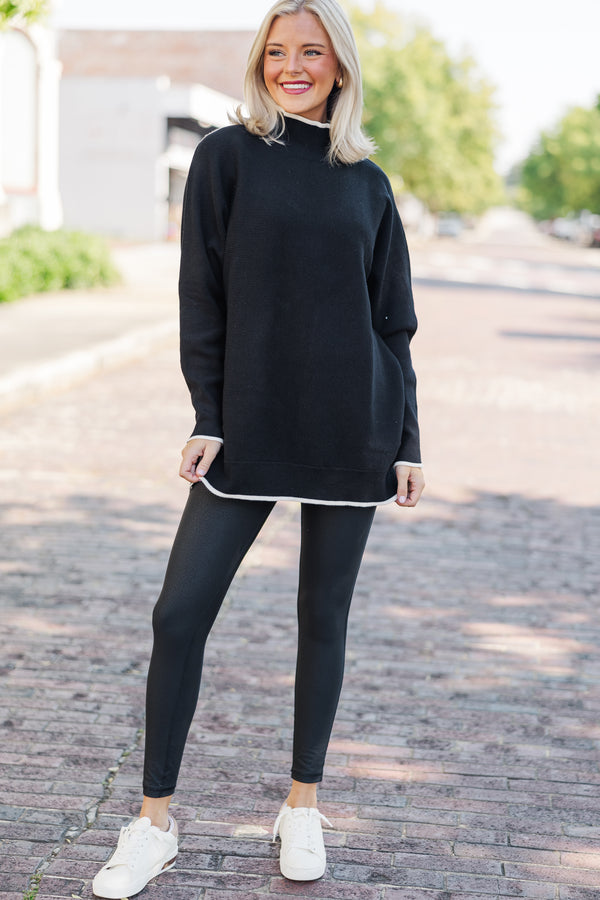 On The Line Black Mock Neck Sweater