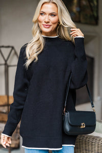 On The Line Black Mock Neck Sweater