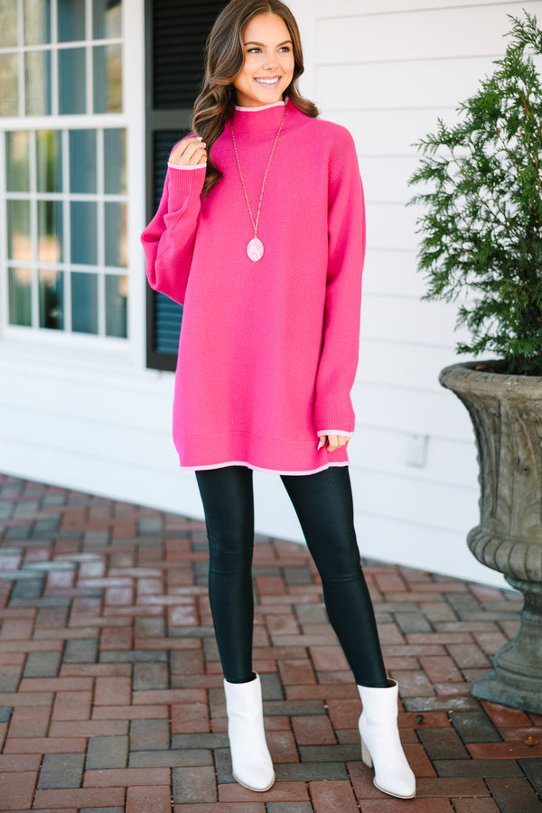 On The Line Hot Pink Mock Neck Sweater