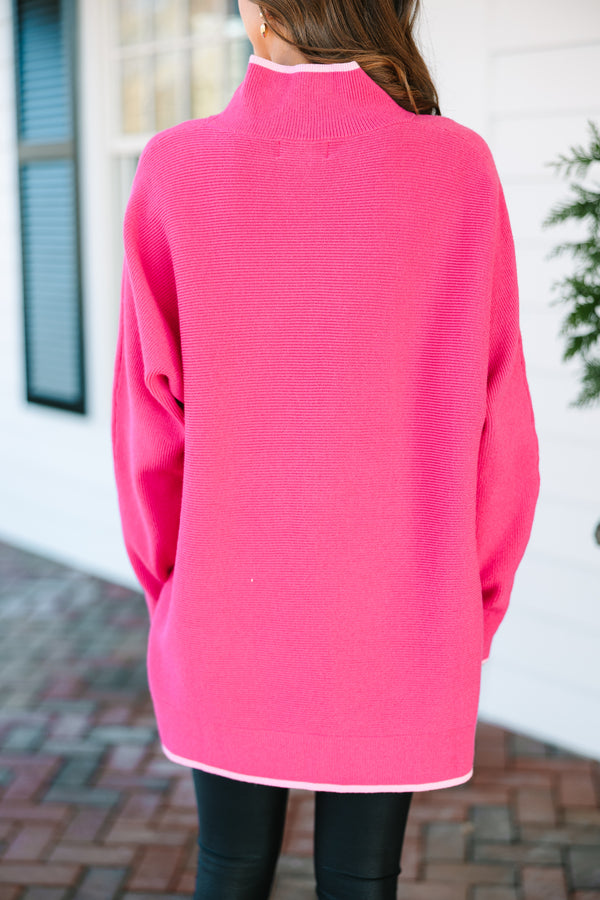 On The Line Hot Pink Mock Neck Sweater