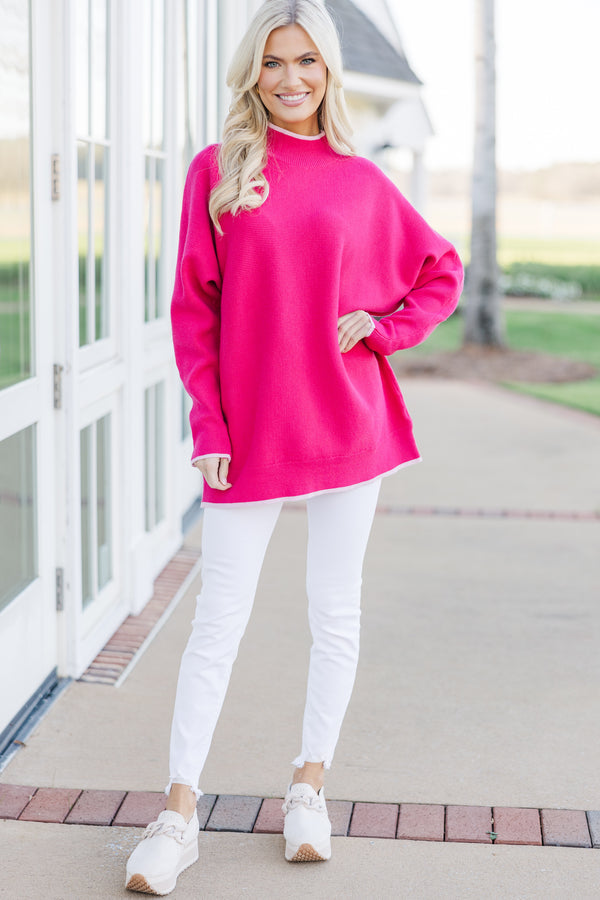 On The Line Hot Pink Mock Neck Sweater