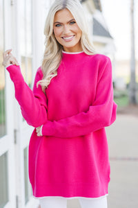 On The Line Hot Pink Mock Neck Sweater