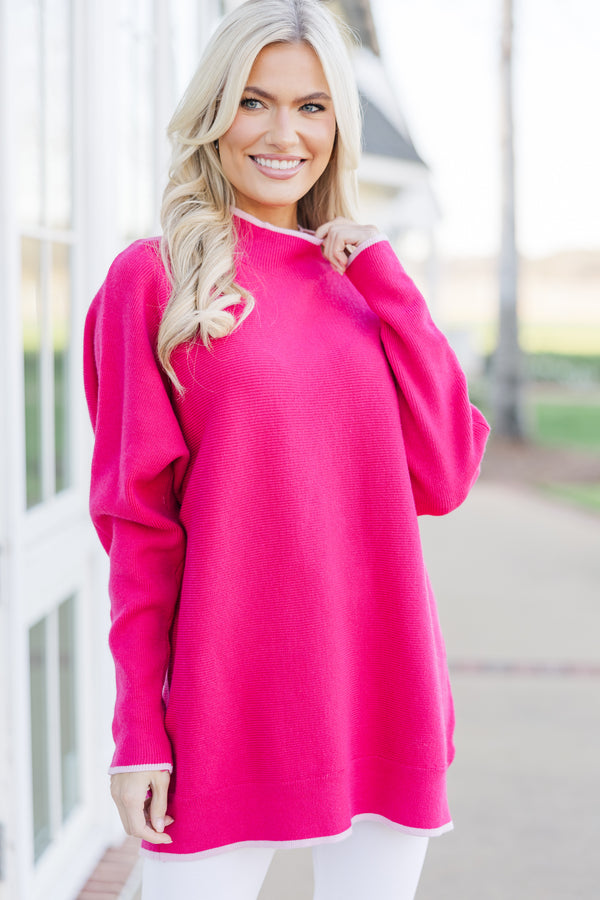 On The Line Hot Pink Mock Neck Sweater