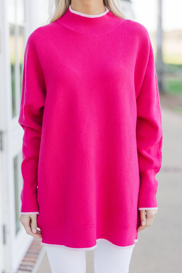 On The Line Hot Pink Mock Neck Sweater