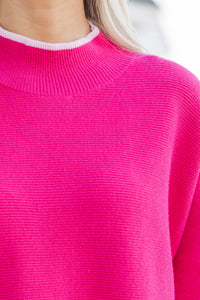 On The Line Hot Pink Mock Neck Sweater