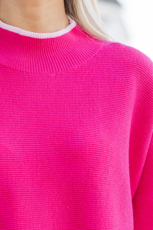 On The Line Hot Pink Mock Neck Sweater