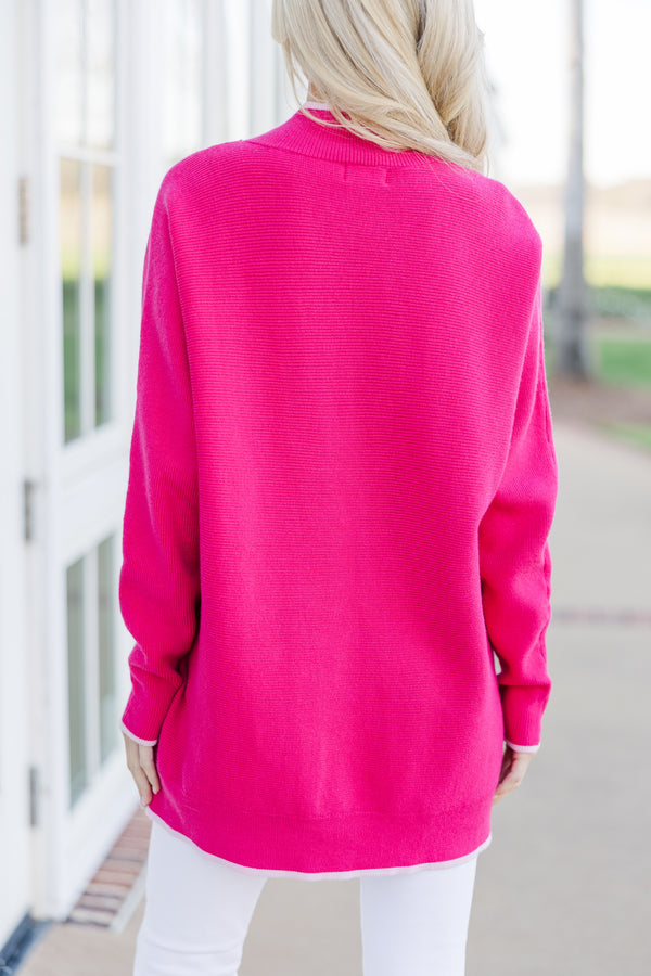 On The Line Hot Pink Mock Neck Sweater