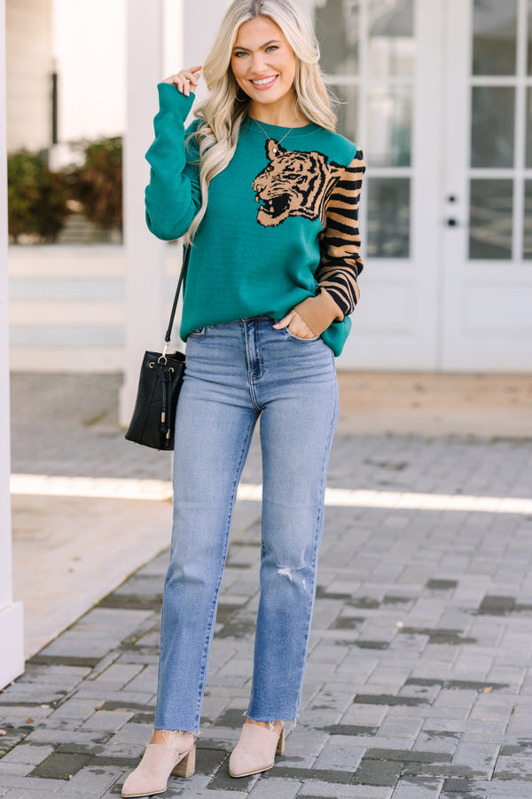 Over Your Shoulder Hunter Green Tiger Sweater – Shop the Mint