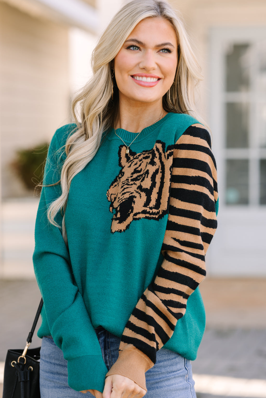 Over Your Shoulder Hunter Green Tiger Sweater – Shop the Mint