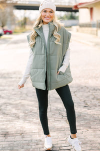 Make You Happy Army Green Quilted Vest