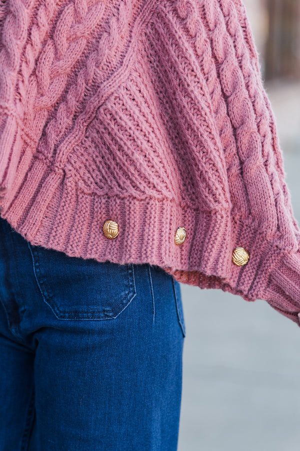 Fell In Love Mauve Pink Poncho Sweater