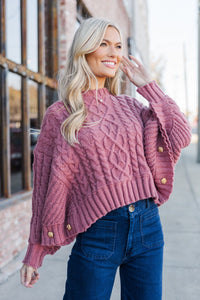 mauve sweaters, cable knit sweater, cozy sweaters, boutique sweaters