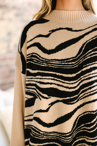 In Good Company Taupe Brown Marbled Print Sweater
