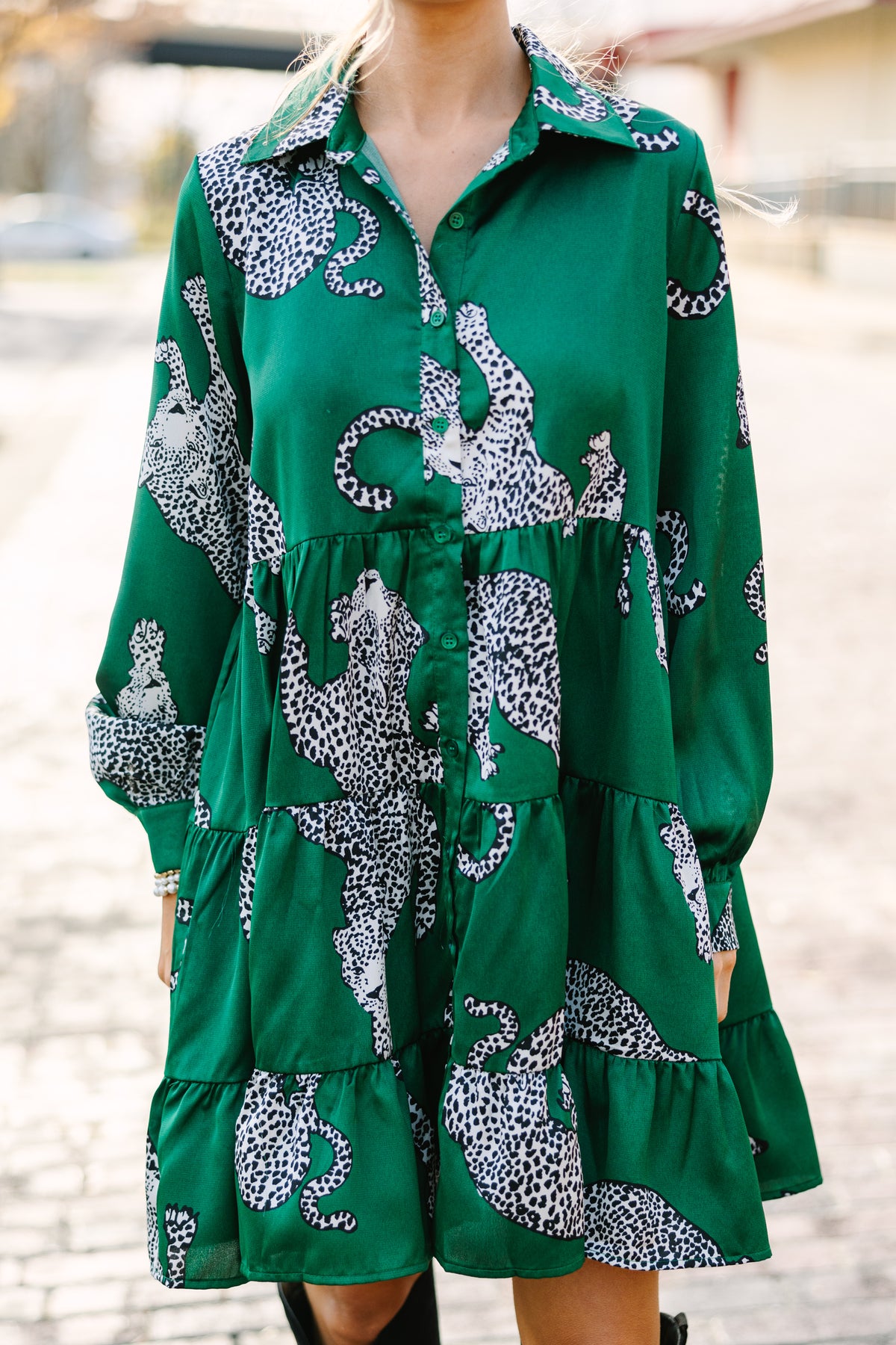 Everyday Class Leopard Detail Dress-Green