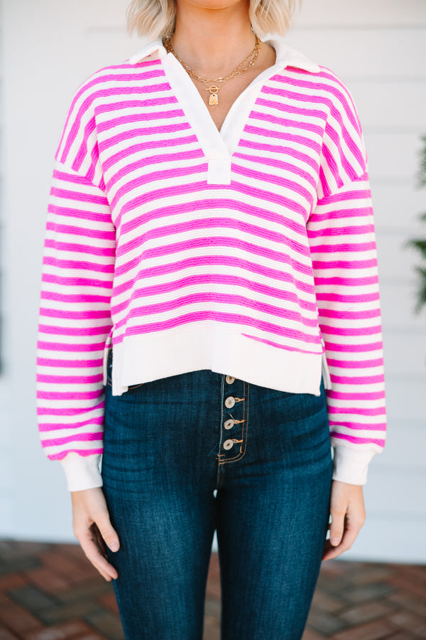 striped sweater, pink striped sweater, collared sweaters