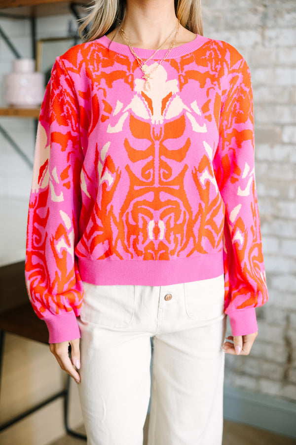 Calling On You Hot Pink Abstract Sweater