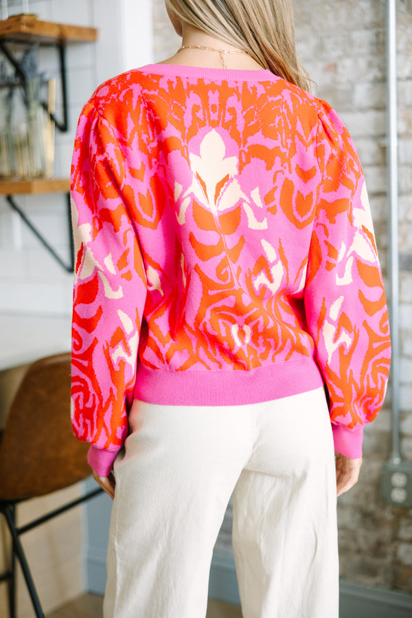 Calling On You Hot Pink Abstract Sweater