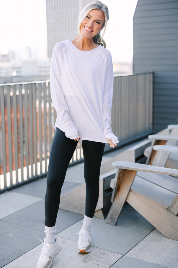 long sleeve top, causal white top, athleisure top