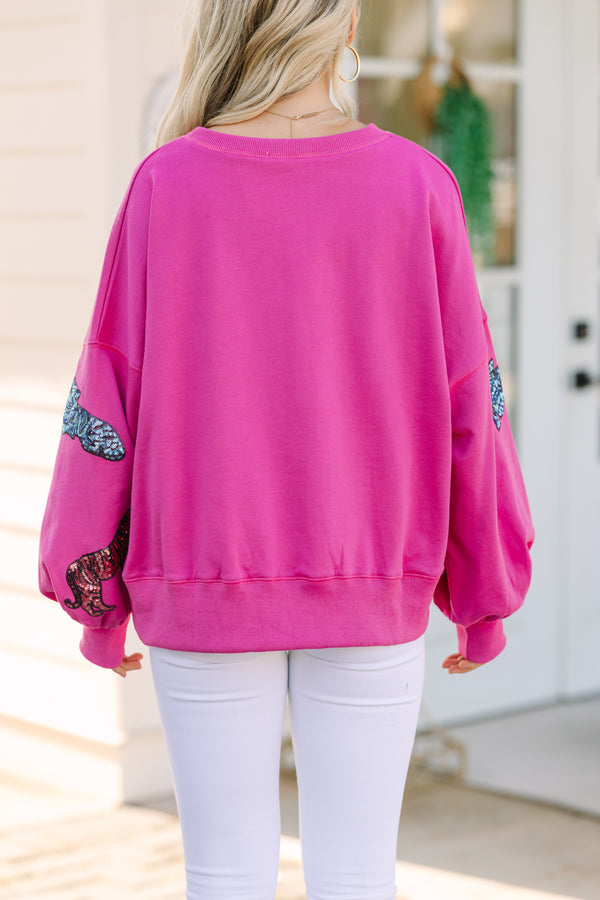 Live For Love Fuchsia Pink Sequin Tiger Pullover