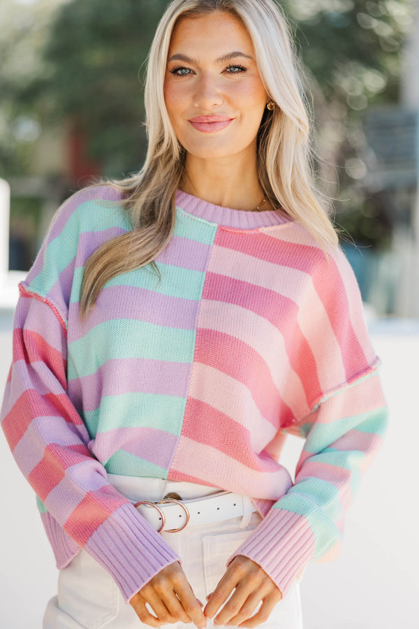 All About You Mint & Coral Striped Sweater
