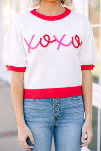 XOXO White Script Sweater