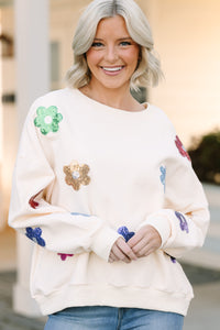 floral applique pullover, sequined pullovers, spring pullovers, cute online boutique