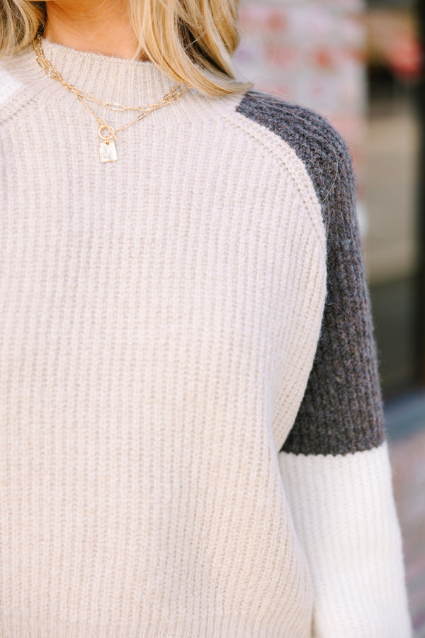 Talk It Through Taupe Brown Colorblock Sweater