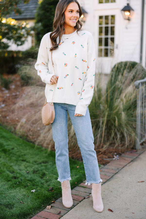 Pretty Little Thing Ivory White Floral Sweater