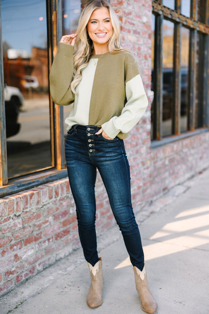 Best Believe It Sage & Olive Colorblock Sweater – Shop the Mint