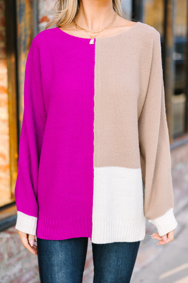 Once Around The Block Magenta Purple Colorblock Sweater