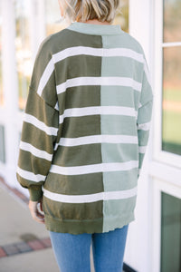 Easy To See Sage & Olive Striped Sweater