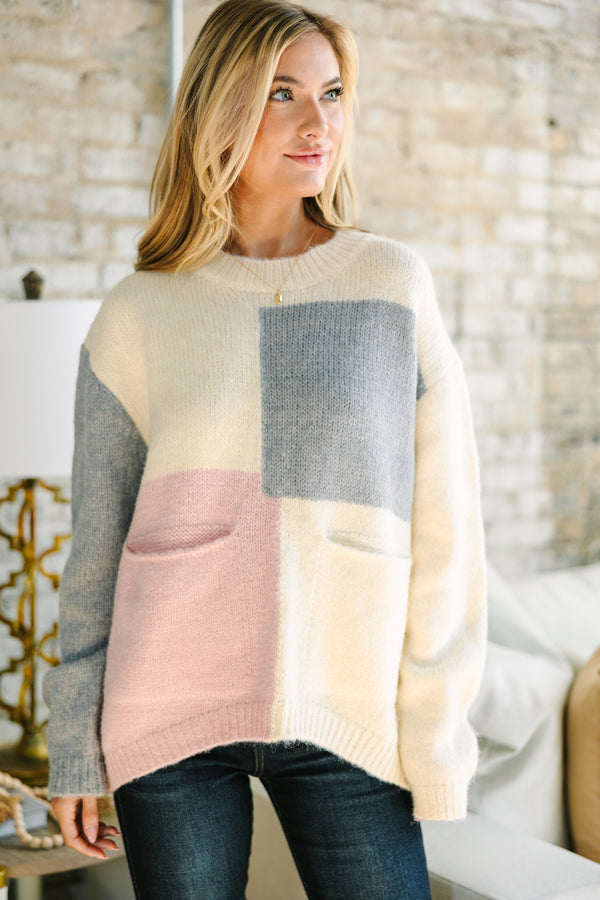 Can't Wait Mauve Pink Colorblock Sweater