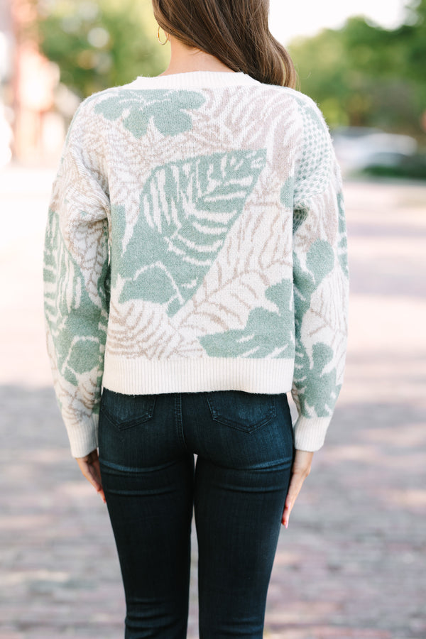 All In Love Sage Green Leaf Print Sweater