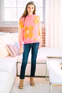 Girls: Look Out Pink Floral Sweater