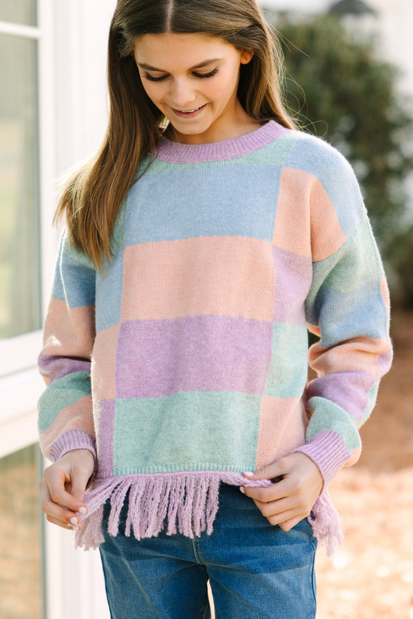 Girls: Make Your Day Lavender Multi Checkered Sweater