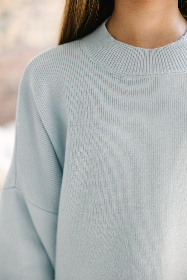 Girls: Just So You Light Blue Mock Neck Sweater