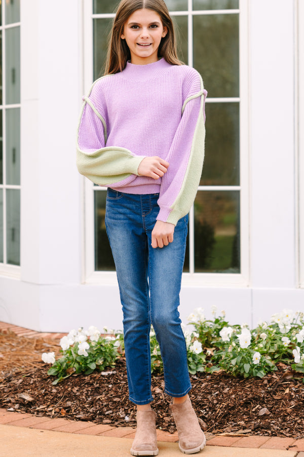 Girls: Right This Way Lavender Purple Colorblock Sweater