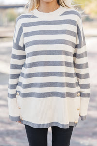 On The Way Up Heather Grey Striped Sweater