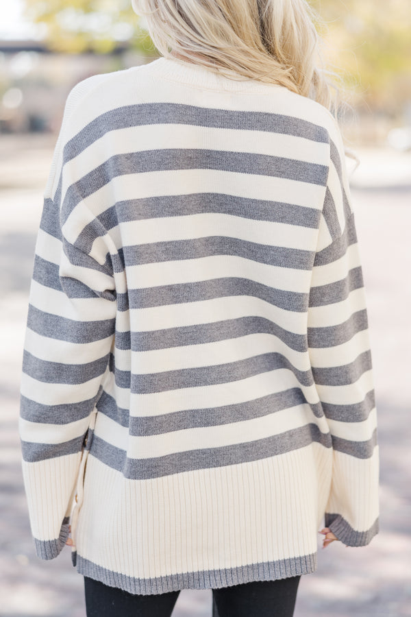 On The Way Up Heather Grey Striped Sweater