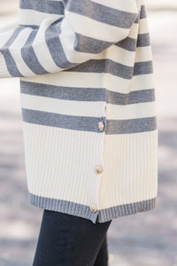 On The Way Up Heather Grey Striped Sweater