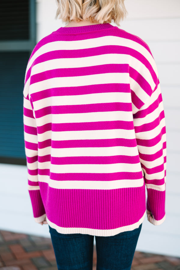 On The Way Up Orchid Pink Striped Sweater
