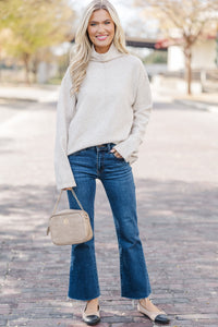 Hear It All Oatmeal Brown Mock Neck Sweater