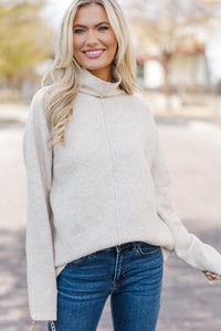 Hear It All Oatmeal Brown Mock Neck Sweater