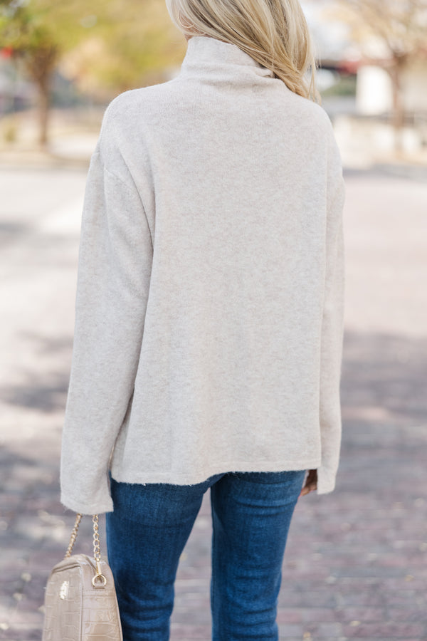 Hear It All Oatmeal Brown Mock Neck Sweater