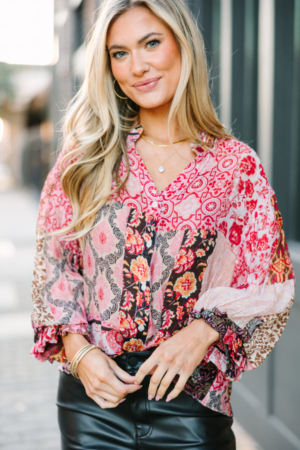 Fate: Soul Searching Pink Mixed Print Blouse – Shop the Mint