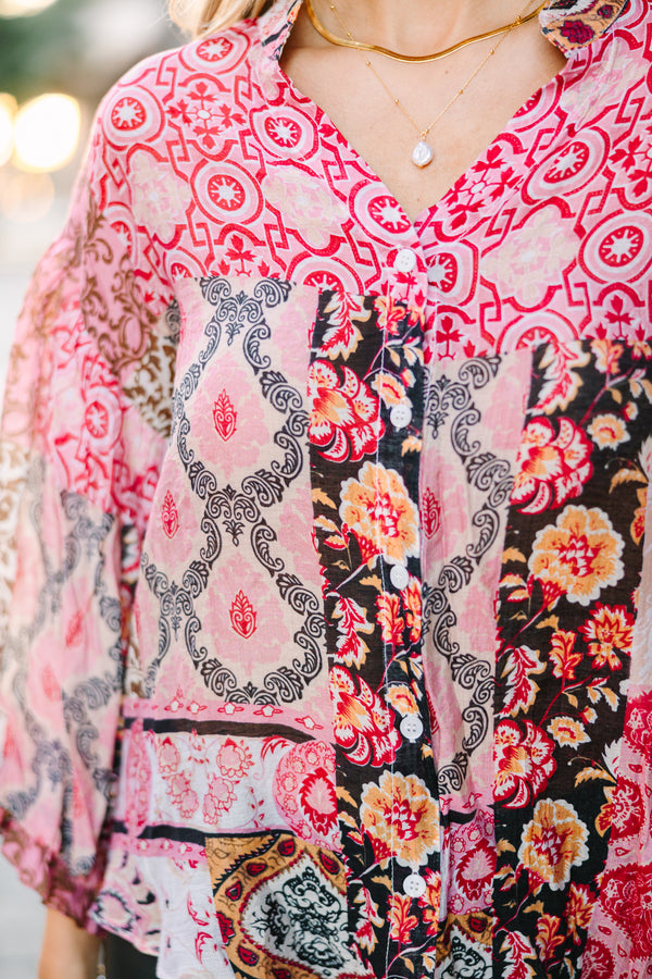 Fate: Soul Searching Pink Mixed Print Blouse