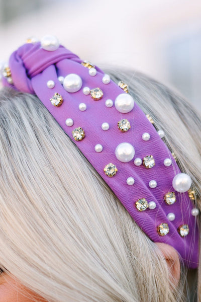 Vibrant Colorful Gems Embellished Headband in Lilac Amazon.com : Uintoon Purple Headband Rhinestone Embellished  main image 3