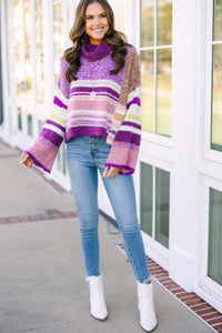 Fate: You're The One Mulberry Purple Striped Sweater