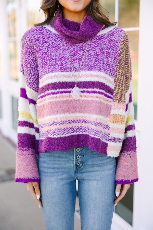 Fate: You're The One Mulberry Purple Striped Sweater