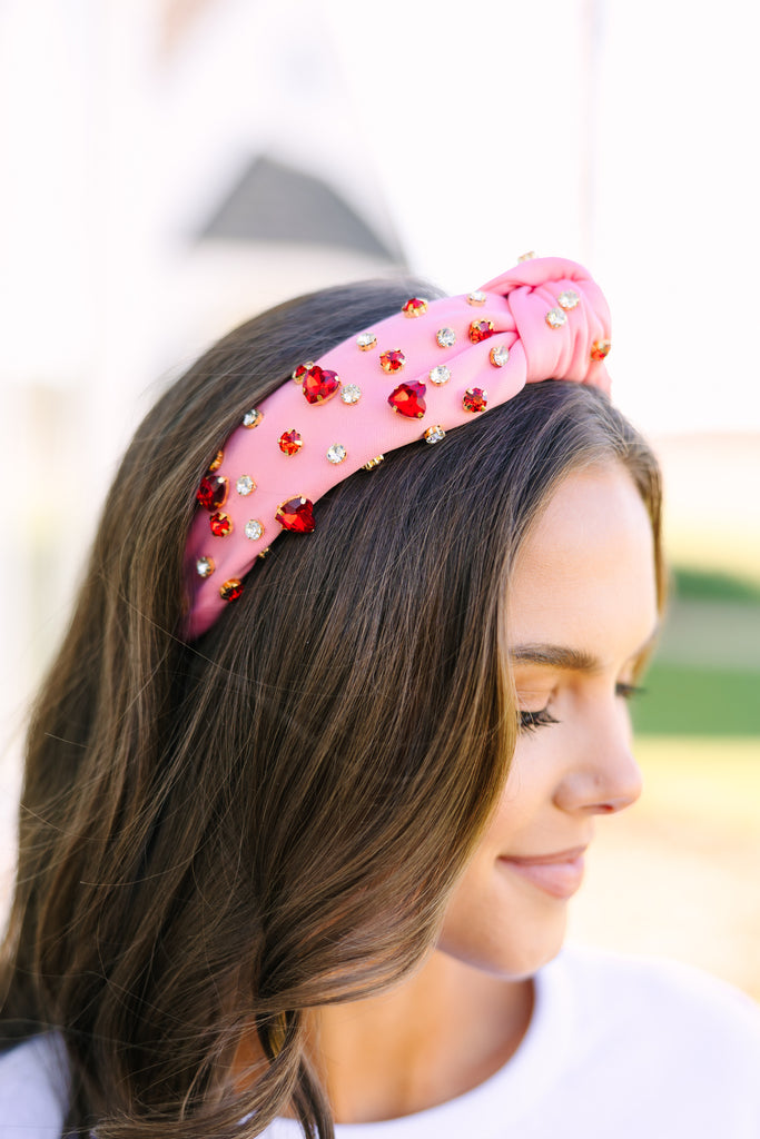 All The Love Pink Heart Shaped Rhinestone Headband – Shop The Mint